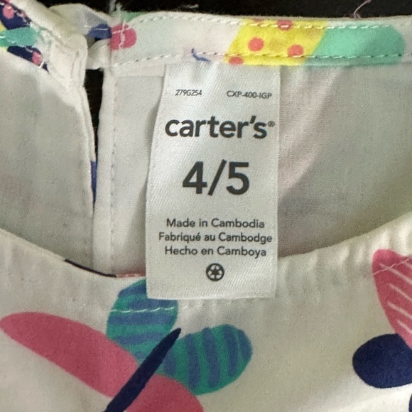 Carter's White Pink Blue Butterfly Shirt Blouse Size - Picture 5 of 8